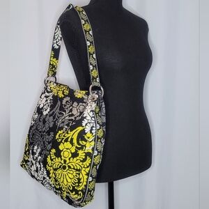 Vera Bradley Quilted Floral Shoulder Bag | Black Yellow Boho Tote